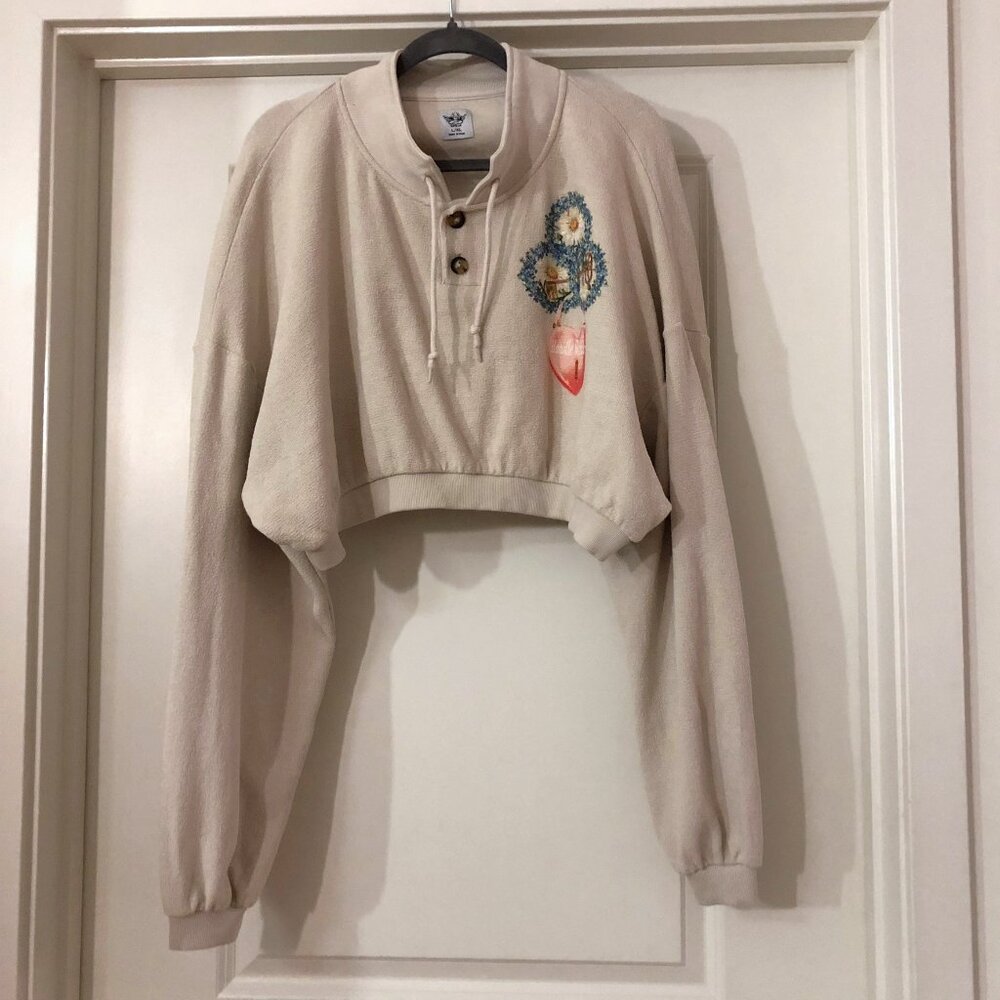 BOYS LIE Cherub University Henley Cropped Sweatshirt 100% Cotton Relaxed Sz L/XL